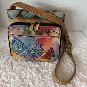 Anuschka Anna Artistic Organizer Crossbody Leather Handbag Hand Painted